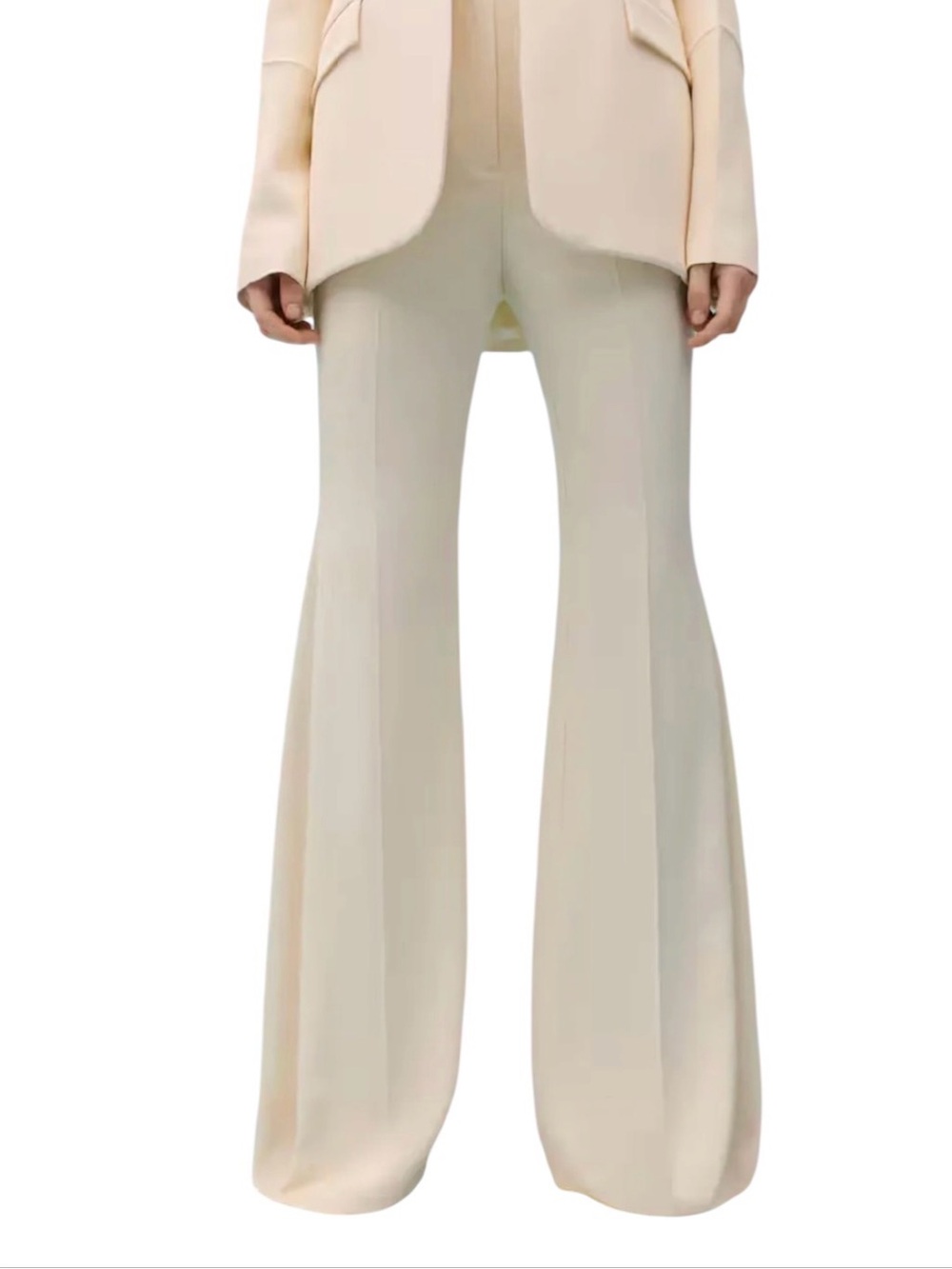 Victoria Beckham x Mango Suit Pants with Decorative Stitching Flare Ecru Sz 10